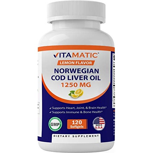 Vitamatic Norwegian Cod Liver Oil Capsules 1250mg 120 Softgels L...