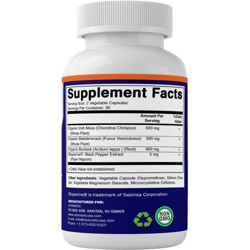 Vitamatic Organic Irish Sea Moss 120 Vegetarian Capsules - Made w...