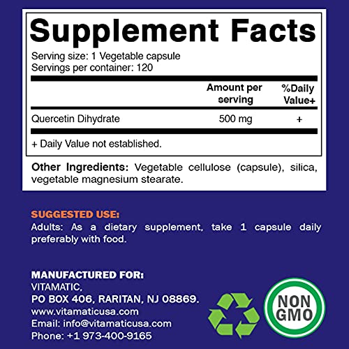 Vitamatic Quercetin 500 mg, 120 Vegetarian Capsules Non-GMO, Glu...