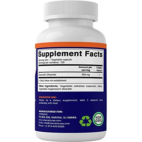 Vitamatic Quercetin 500 mg, 120 Vegetarian Capsules Non-GMO, Glu...