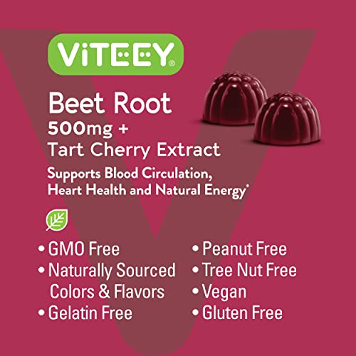 Beet Root Gummies 500mg Plus Tart Cherry - Nitric Oxide Circulati...