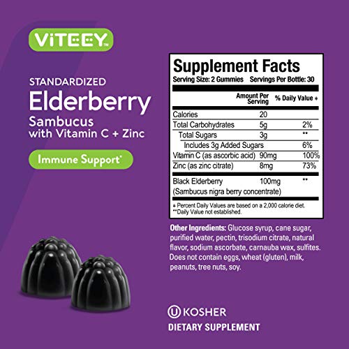 Sambucus Black Elderberry Gummies 3 in 1 Immune Booster Plus Zi...