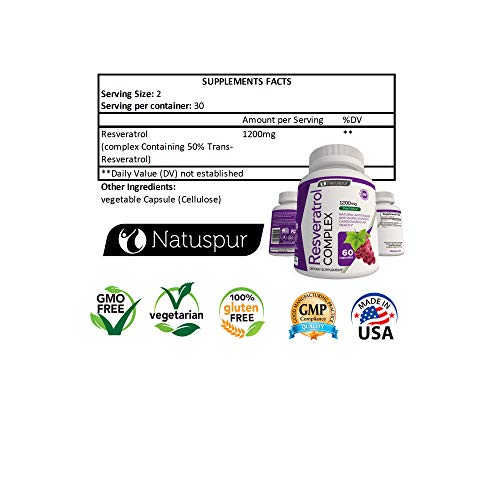 Pure Resveratrol 1200mg Supports Anti Aging – Immune Functions, C...