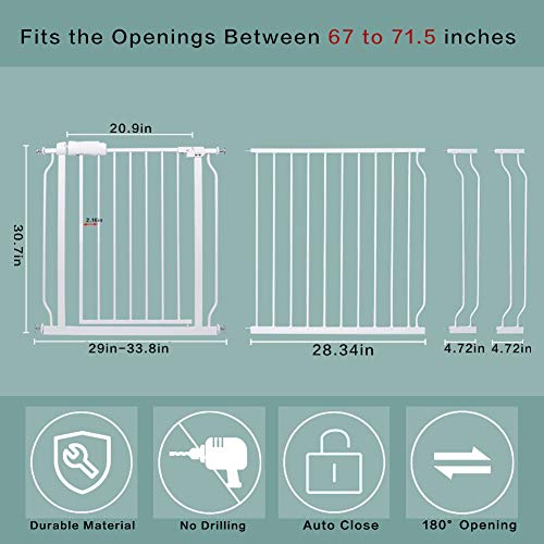 Vothco Extra Wide Baby Gate 67 Inch to 71.5 Inch Wide Pressure Ch...