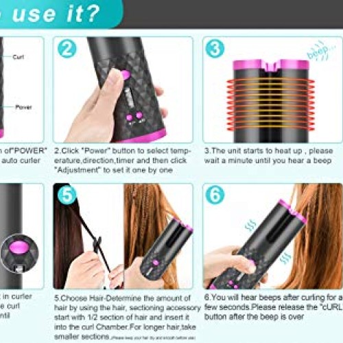 Hair Curler, Wireless Automatic Curling Iron Portable Ceramic Bar...