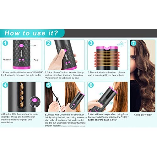 Hair Curler, Wireless Automatic Curling Iron Portable Ceramic Bar...