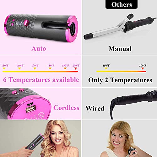 Hair Curler, Wireless Automatic Curling Iron Portable Ceramic Bar...