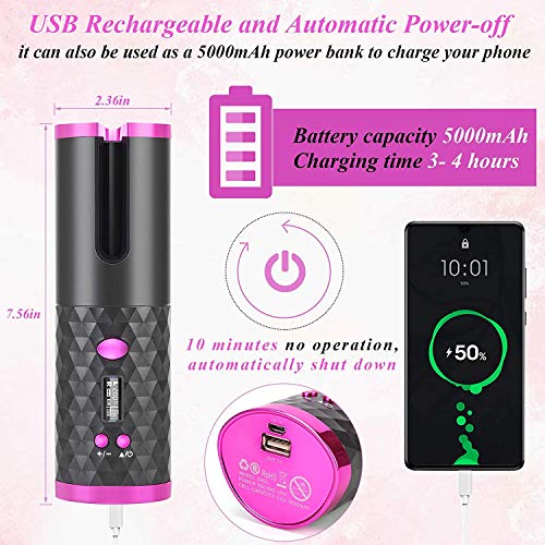 Hair Curler, Wireless Automatic Curling Iron Portable Ceramic Bar...