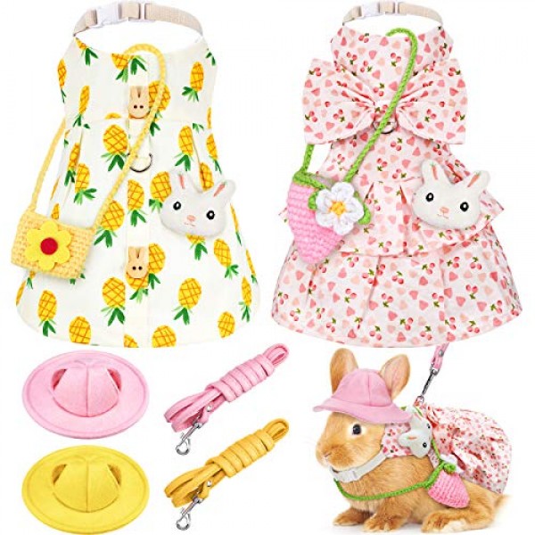 2 Sets Pet Rabbit Bunny Dress Bunny Easter Costume with Leash Hat...