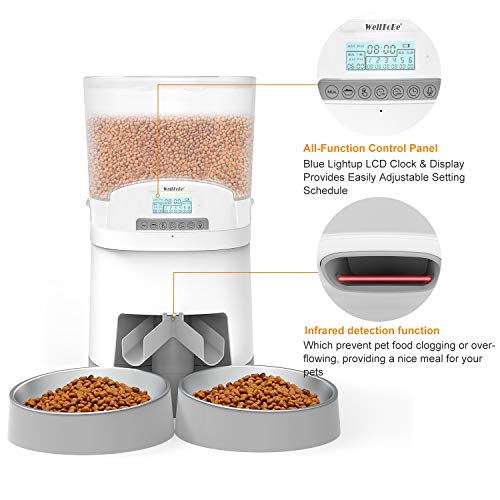 WellToBe 7L Automatic Cat Feeder for Two Animals,Pet Feeder Dog F...