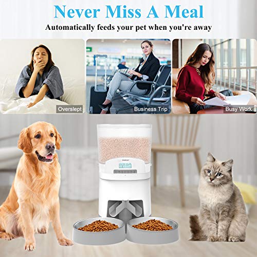 WellToBe 7L Automatic Cat Feeder for Two Animals,Pet Feeder Dog F...
