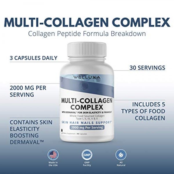 Premium Multi Collagen Pills 2000 mg Type I,II,III,V,X - Collag...