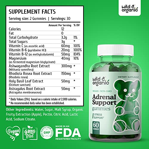 Wild & Organic Adrenal Support Supplements Gummies - Energy, Stre...