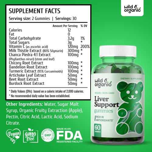 Wild & Organic Liver Support Gummies - Liver Cleanse Detox & Repa...
