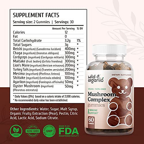 Wild & Organic Mushroom Gummies - Reishi, Chaga, Cordyceps, Maita...