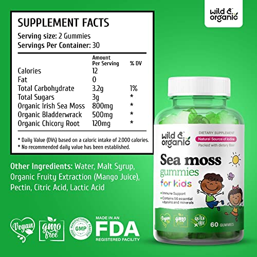 Wild & Organic Sea Moss Gummies for Kids - Vitamins & Iodine Rich...