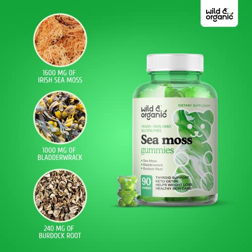 Wild & Organic Sea Moss Gummies Vegan - Superfood Wildcrafted Sea...