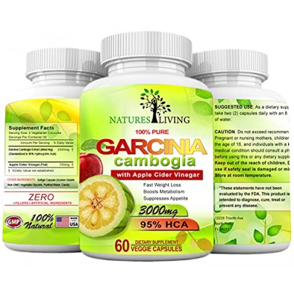 Pure Garcinia Cambogia Extract & Apple Cider Vinegar- 3000mg Caps...