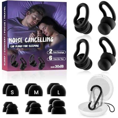 Noise Cancelling Ear Plugs for Sleeping - 2 Pairs Reusable Soft S...