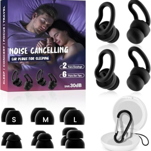 Noise Cancelling Ear Plugs for Sleeping - 2 Pairs Reusable Soft S...