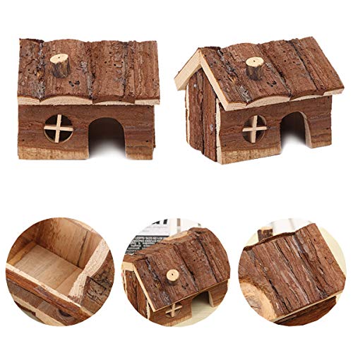 Hamster Wooden House with Chimney Small Pets Hideout for Dwarf Ha...