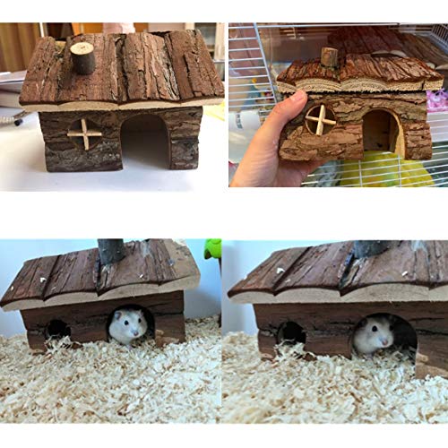 Hamster Wooden House with Chimney Small Pets Hideout for Dwarf Ha...