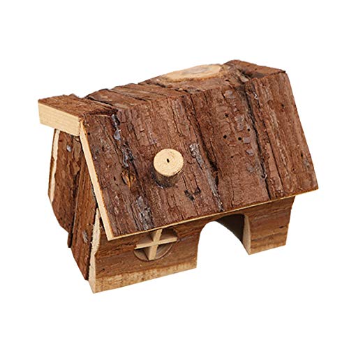 Hamster Wooden House with Chimney Small Pets Hideout for Dwarf Ha...