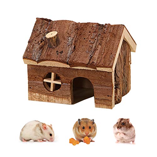 Hamster Wooden House with Chimney Small Pets Hideout for Dwarf Ha...