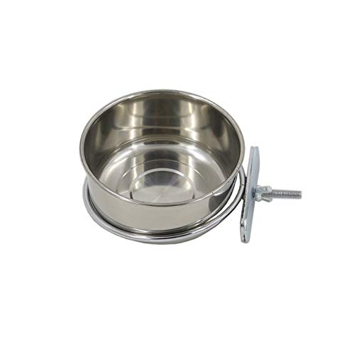 Pet Food Water Bowl with Clamp Holder Stainless Steel Coop Cup Ha...