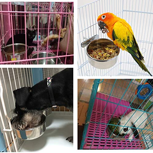 Pet Food Water Bowl with Clamp Holder Stainless Steel Coop Cup Ha...