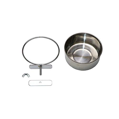 Pet Food Water Bowl with Clamp Holder Stainless Steel Coop Cup Ha...