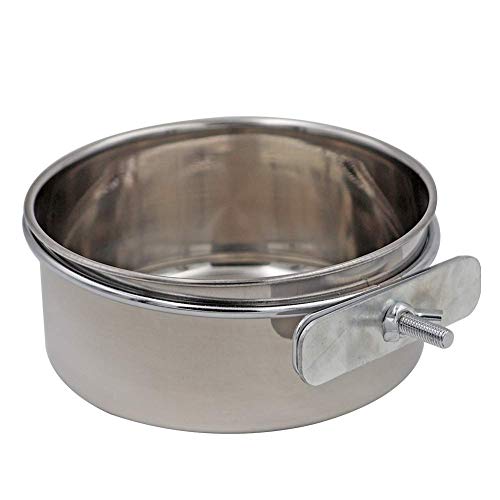 Pet Food Water Bowl with Clamp Holder Stainless Steel Coop Cup Ha...