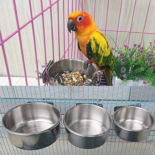 Pet Food Water Bowl with Clamp Holder Stainless Steel Coop Cup Ha...