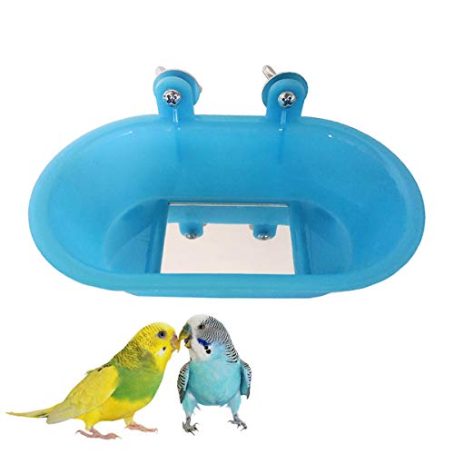 Wontee Bird Bath with Mirror Toy Fixable Parrot Bathroom Tub for ...