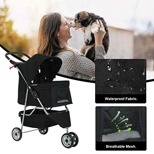 New Black Pet Stroller Cat Dog Cage 3 Wheels Stroller Travel Fold...