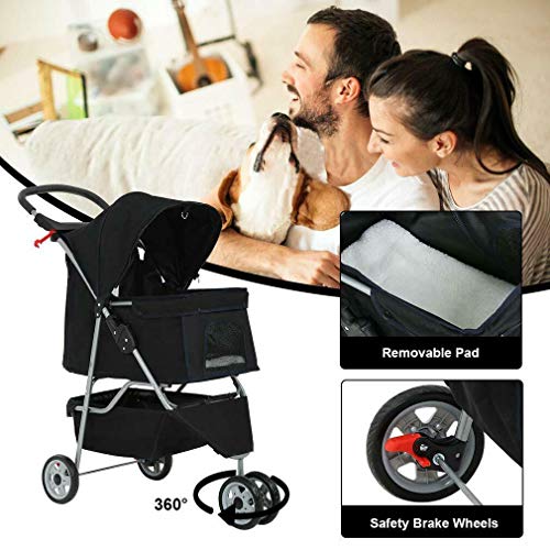 New Black Pet Stroller Cat Dog Cage 3 Wheels Stroller Travel Fold...
