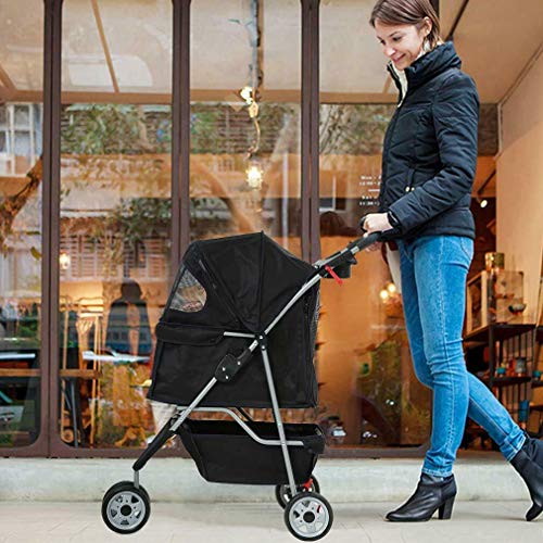New Black Pet Stroller Cat Dog Cage 3 Wheels Stroller Travel Fold...