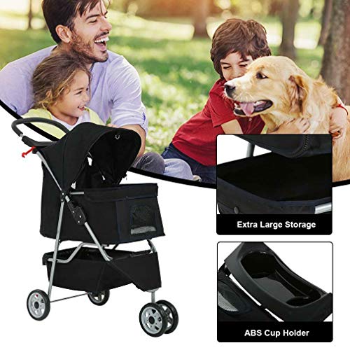 New Black Pet Stroller Cat Dog Cage 3 Wheels Stroller Travel Fold...