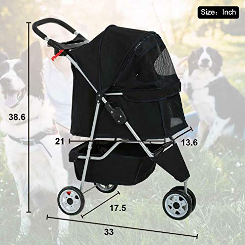 New Black Pet Stroller Cat Dog Cage 3 Wheels Stroller Travel Fold...