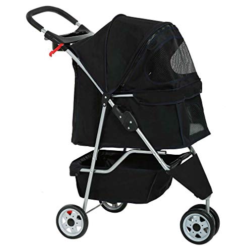New Black Pet Stroller Cat Dog Cage 3 Wheels Stroller Travel Fold...