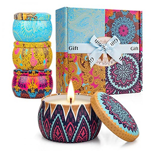 4 Pack Scented Candles Gifts Set for Women, 4.4 oz Soy Wax Portab...