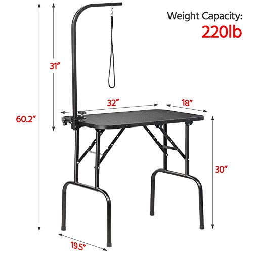 Yaheetech 32-inch Portable Pet Dog Grooming Table w/arm/Noose Black