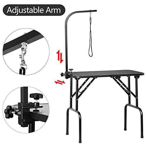 Yaheetech 32-inch Portable Pet Dog Grooming Table w/arm/Noose Black