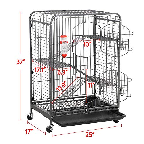Yaheetech 37’’ Metal Cat Kitten Cage Small Animals Hutch w/ 2 Fro...