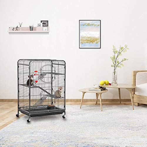 Yaheetech 37’’ Metal Cat Kitten Cage Small Animals Hutch w/ 2 Fro...