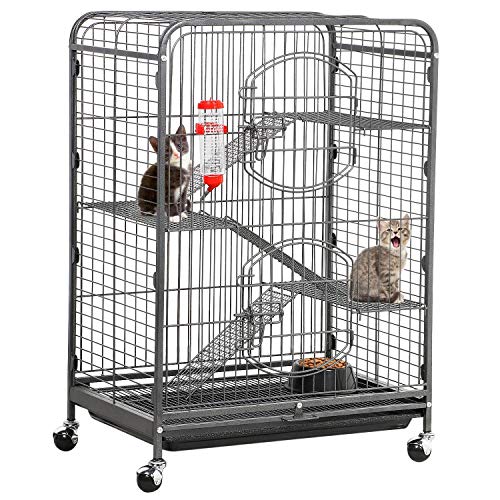 Yaheetech 37’’ Metal Cat Kitten Cage Small Animals Hutch w/ 2 Fro...