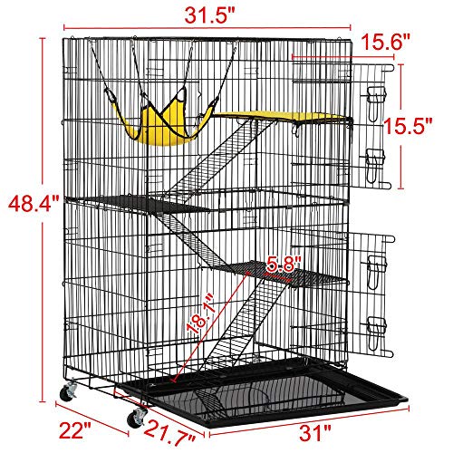 Yaheetech 4-Tier Kitten Cat Ferret Cage Cat Playpen, Black