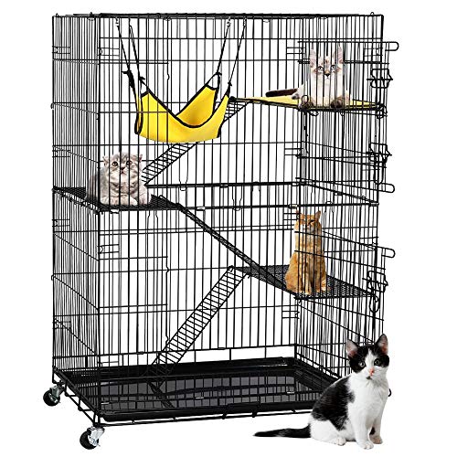 Yaheetech 4-Tier Kitten Cat Ferret Cage Cat Playpen, Black