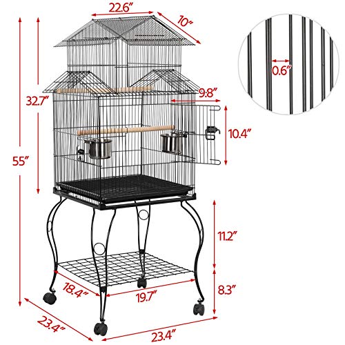 YAHEETECH 55-inch Rolling Standing Triple Roof Top Medium Parrot ...