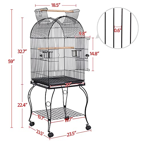 Yaheetech 59-Inch Rolling Standing Medium Dome Open Top Bird Cage...